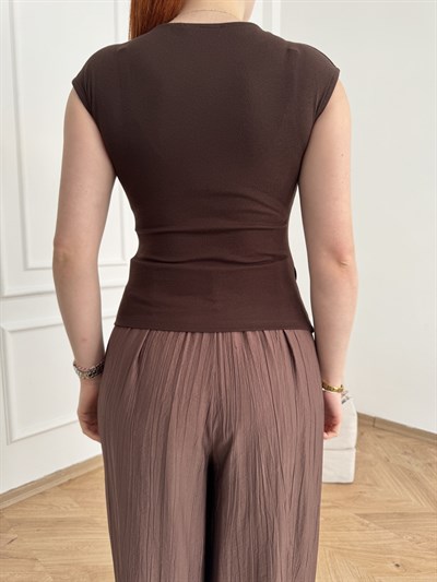 Kolsuz Yanları Büzgülü Basic Badi Acı kahve