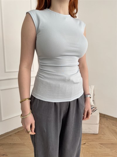 Kolsuz Yanları Büzgülü Basic Badi Bebe mavi