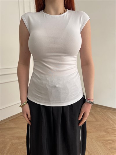 Kolsuz Yanları Büzgülü Basic Badi Beyaz