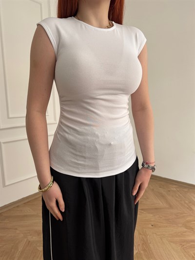 Kolsuz Yanları Büzgülü Basic Badi Beyaz