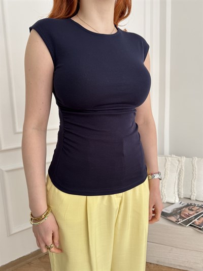 Kolsuz Yanları Büzgülü Basic Badi Lacivert