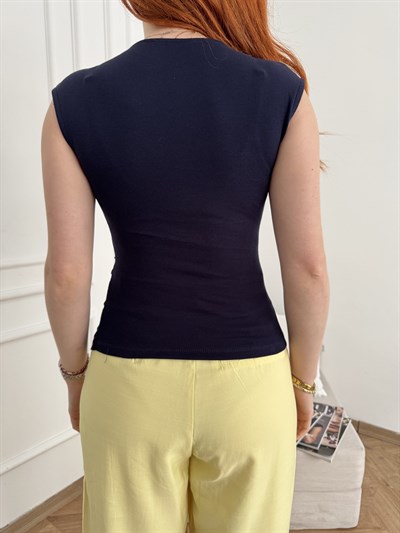 Kolsuz Yanları Büzgülü Basic Badi Lacivert