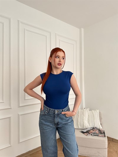 Kolsuz Yanları Büzgülü Basic Badi Saks