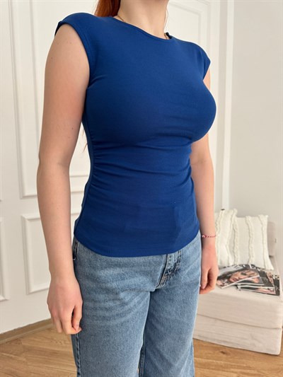 Kolsuz Yanları Büzgülü Basic Badi Saks