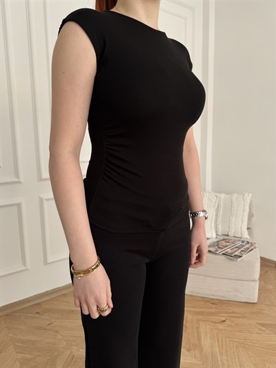 Kolsuz Yanları Büzgülü Basic Badi Siyah