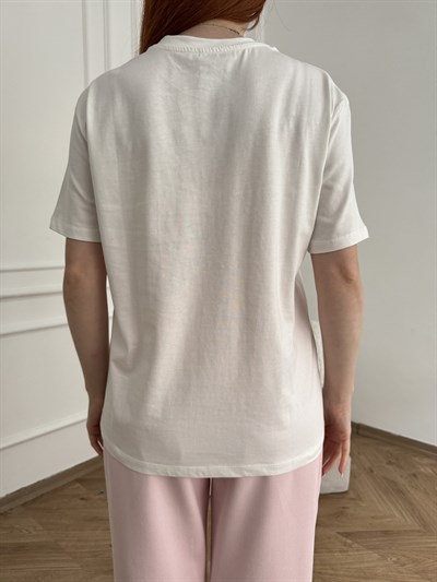 Köpek Baskılı T-shirt Ekru