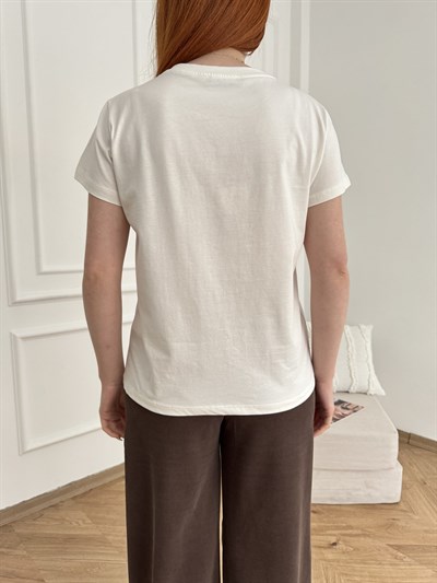 Köpek Baskılı T-shirt Ekru