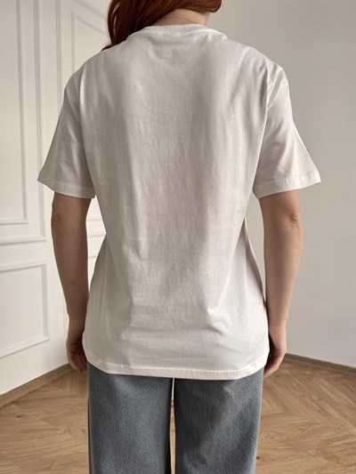 Köpek Nakışlı T-shirt Ekru