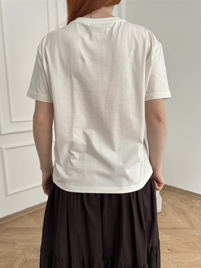 Köpek Nakışlı T-shirt Ekru