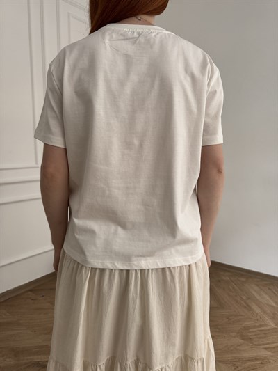 Köpek Nakışlı T-shirt Ekru