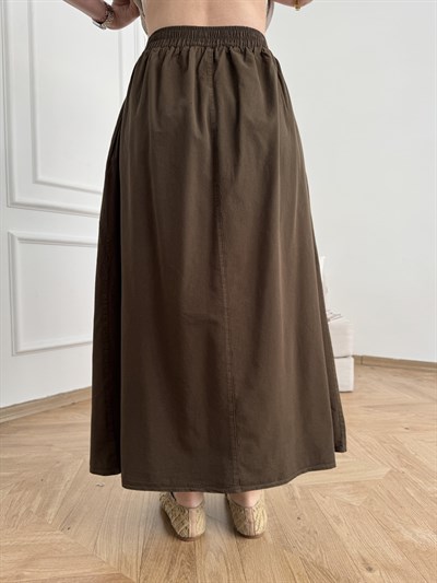 Korsajlı Poplin Etek Kahve