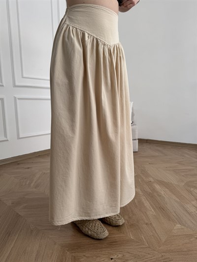 Korsajlı Poplin Etek Taş