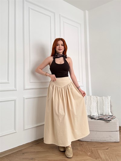 Korsajlı Poplin Etek Taş