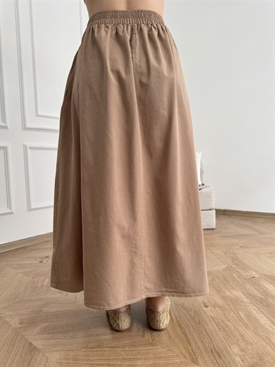 Korsajlı Poplin Etek Vizon