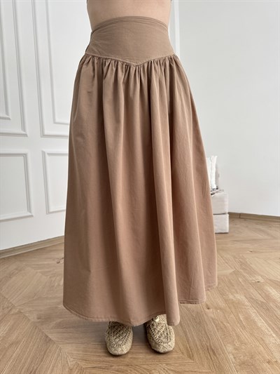 Korsajlı Poplin Etek Vizon