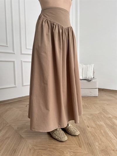 Korsajlı Poplin Etek Vizon