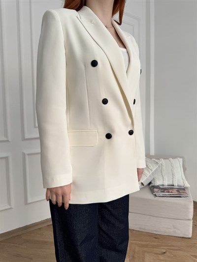 Kruvaze Blazer Ceket Beyaz