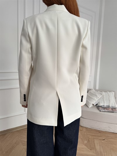 Kruvaze Blazer Ceket Beyaz