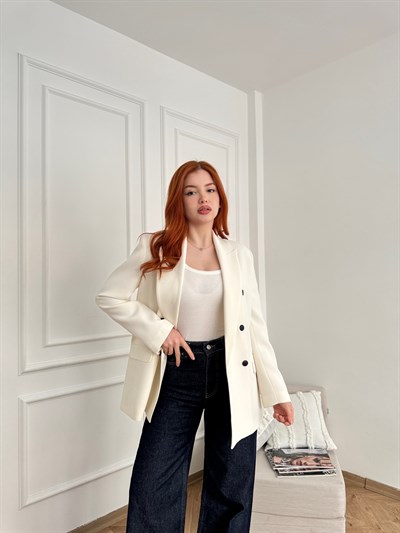 Kruvaze Blazer Ceket Beyaz