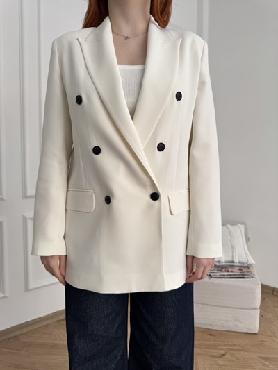 Kruvaze Blazer Ceket Beyaz