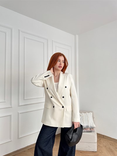 Kruvaze Blazer Ceket Beyaz