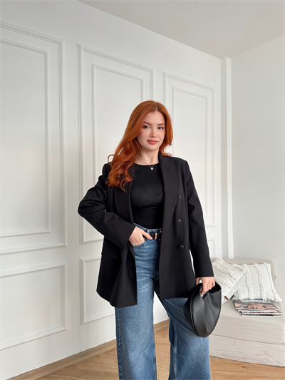 Kruvaze Blazer Ceket Siyah