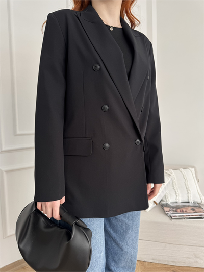 Kruvaze Blazer Ceket Siyah