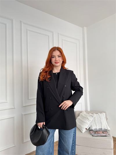 Kruvaze Blazer Ceket Siyah