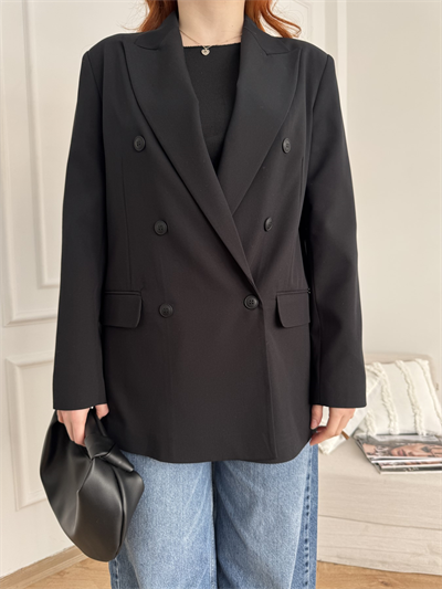 Kruvaze Blazer Ceket Siyah