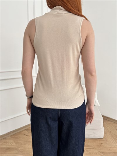 Kruvaze Kolsuz Triko Bluz Taş