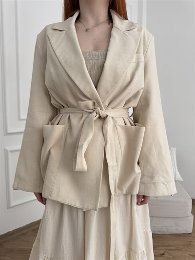 Kuşaklı Blazer Ceket Bej