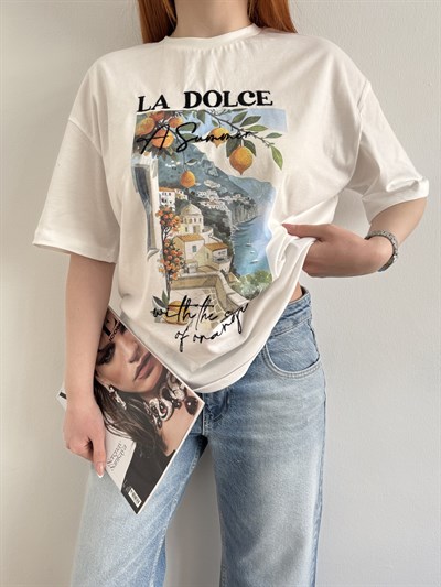 La Dolce Nakışlı T-shirt Ekru