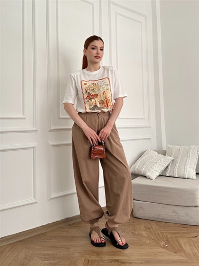 Lastikli Şalvar Pantolon Camel
