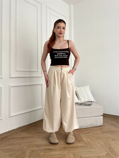 Lastikli Şalvar Pantolon Taş