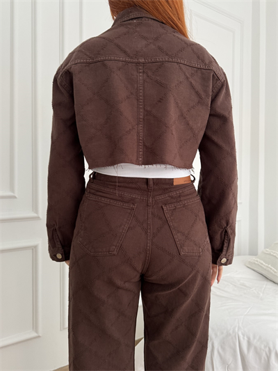 Lazerli Cep Detay Ceket Kahve