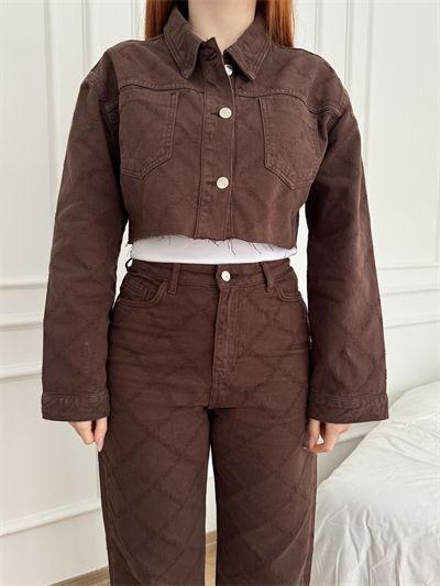 Lazerli Cep Detay Ceket Kahve