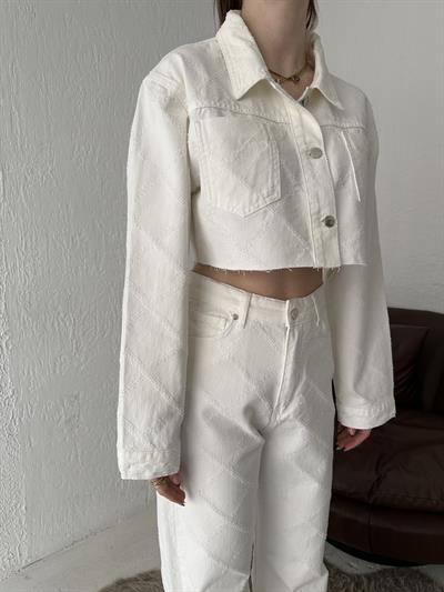 Lazerli Cep Detay Ceket Krem