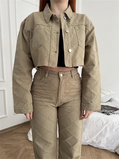 Lazerli Cep Detay Ceket Taş