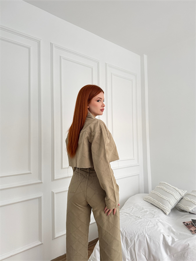 Lazerli Cep Detay Ceket Taş