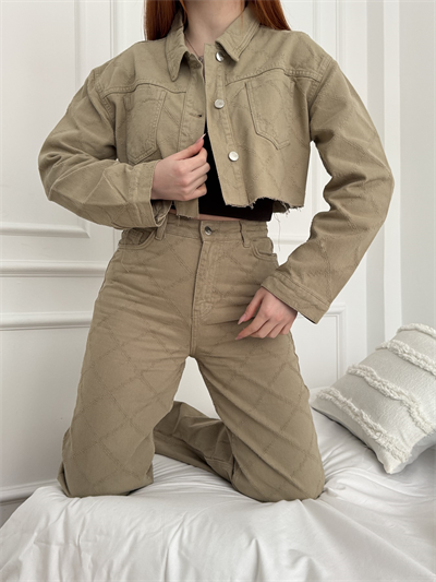 Lazerli Cep Detay Ceket Taş