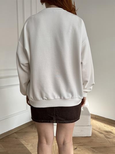 Limon Basklı Sweatshirt Ekru