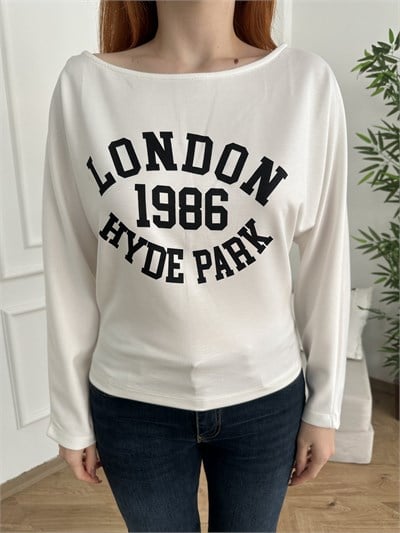 London1986 Baskılı Sweatshirt Ekru