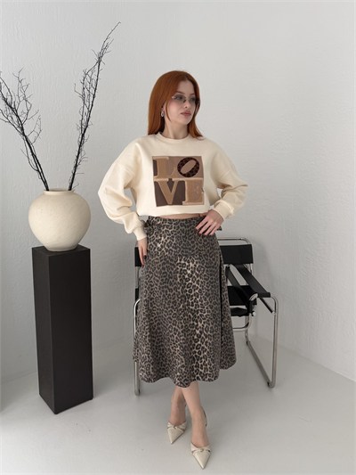 Love Aplikeli Sweatshırt Krem