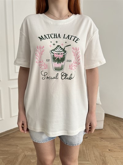 Matcha Baskılı T-shirt Ekru