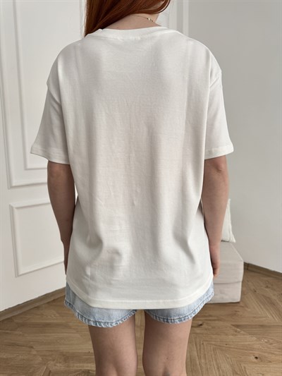Matcha Baskılı T-shirt Ekru