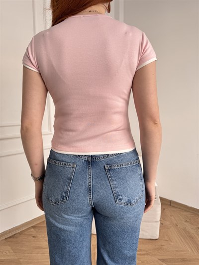 Matchli Crop Tişört Şeker pembe