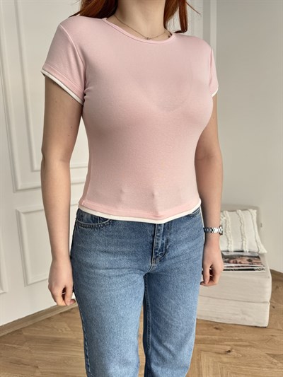 Matchli Crop Tişört Şeker pembe