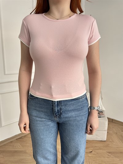Matchli Crop Tişört Şeker pembe