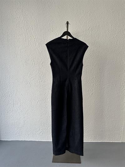 Metal Tokalı Denim Elbise Lacivert
