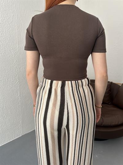 Modal Kumaş Crop Tişört Acı kahve